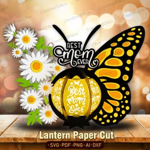 Archivo de recortes de papel con diseño de mariposa y margarita, ideal para el Día de la Madre, ideal como linterna para mamá, con diseño floral de margarita y mariposa en 3D, ideal como regalo para mamá, K305