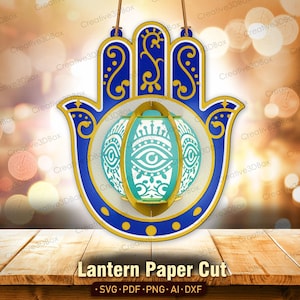 Hamsa Laterne SVG, 3D Evil Eye Papierschnitt Licht Box für Cricut, Schutzhand, Wanddekor, Layered SVG Evil Eye Shadow Box Evil Eye svg /K367