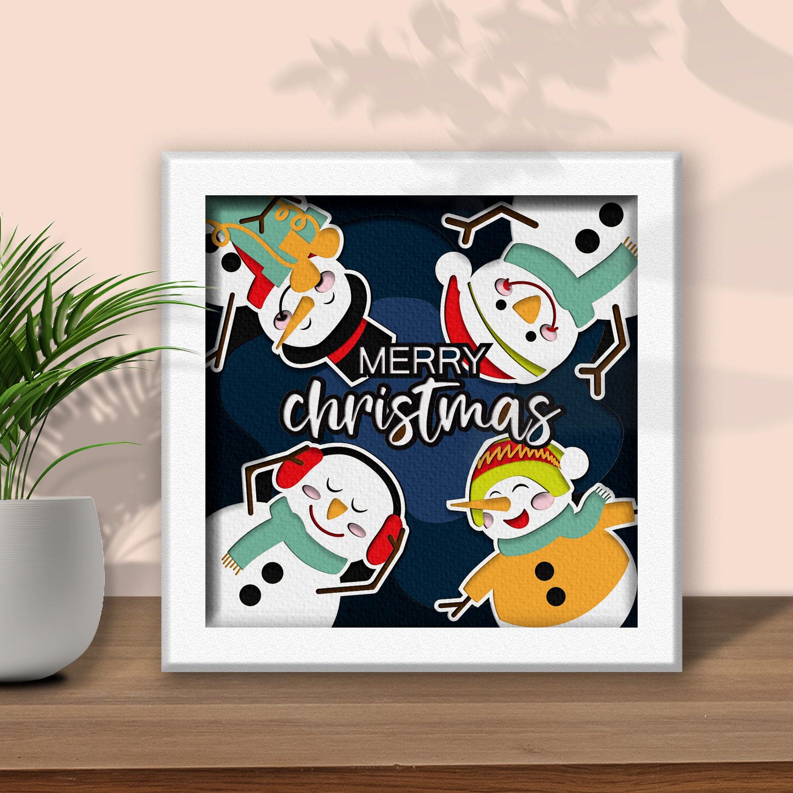 Snowman Shadow Box SVG, Snowman 3D Box, Christmas Shadow Box, Merry