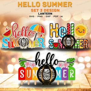 Bonjour Summer lanterne papier découpé fichier | Boîte à ombres Hello Summer Décoration d'été Lanterne à popsicle Hello Summer Boîte à lumière Hello Summer / K394