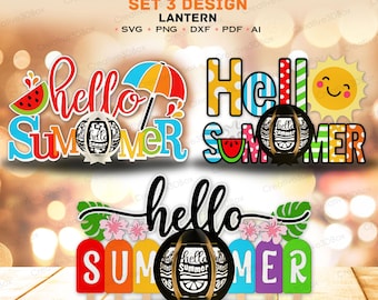 Hallo Sommer Laterne Papierschnitt Datei | Hallo Sommer Schattenbox Sommer Dekor Hallo Sommer Popsicle Laterne Hallo Sommer Light Box /K394
