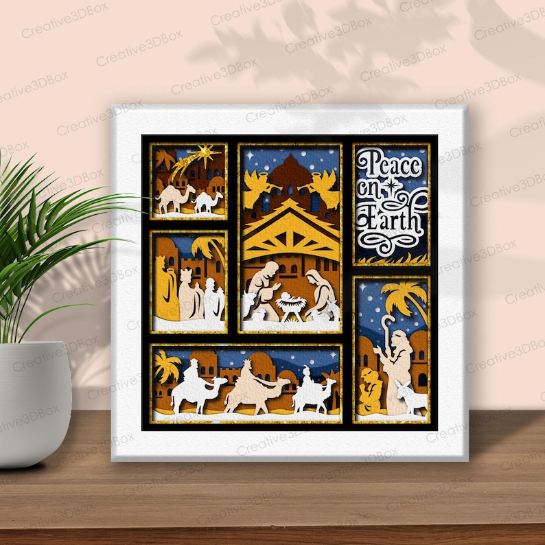 Peace On Earth Shadow Box SVG, Nativity Christmas Shadow Box, Religious Christmas Decor, Layered Paper Art, Light Box SVG /K999 image 7