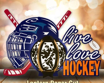 Hockey Lantern SVG, Ice Hockey Paper Lantern Light Box, Live Love Hockey Helmet Stick SVG, Sports Shadow Box Cricut File /K464