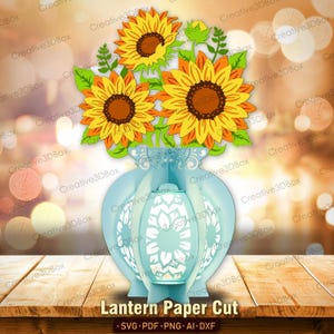 Lime en papier découpé pour lanterne fleur de tournesol | Lanterne tournesol Vase tournesol jonquilles Vase lanterne fleurie Cadeau pour maman/293