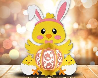 Easter Chick Lantern Paper Cut File| Happy Easter Day Chicken Decoration Cute Bunny Easter Easter Chicken Shadow Box Kids Easter Gifts /K267