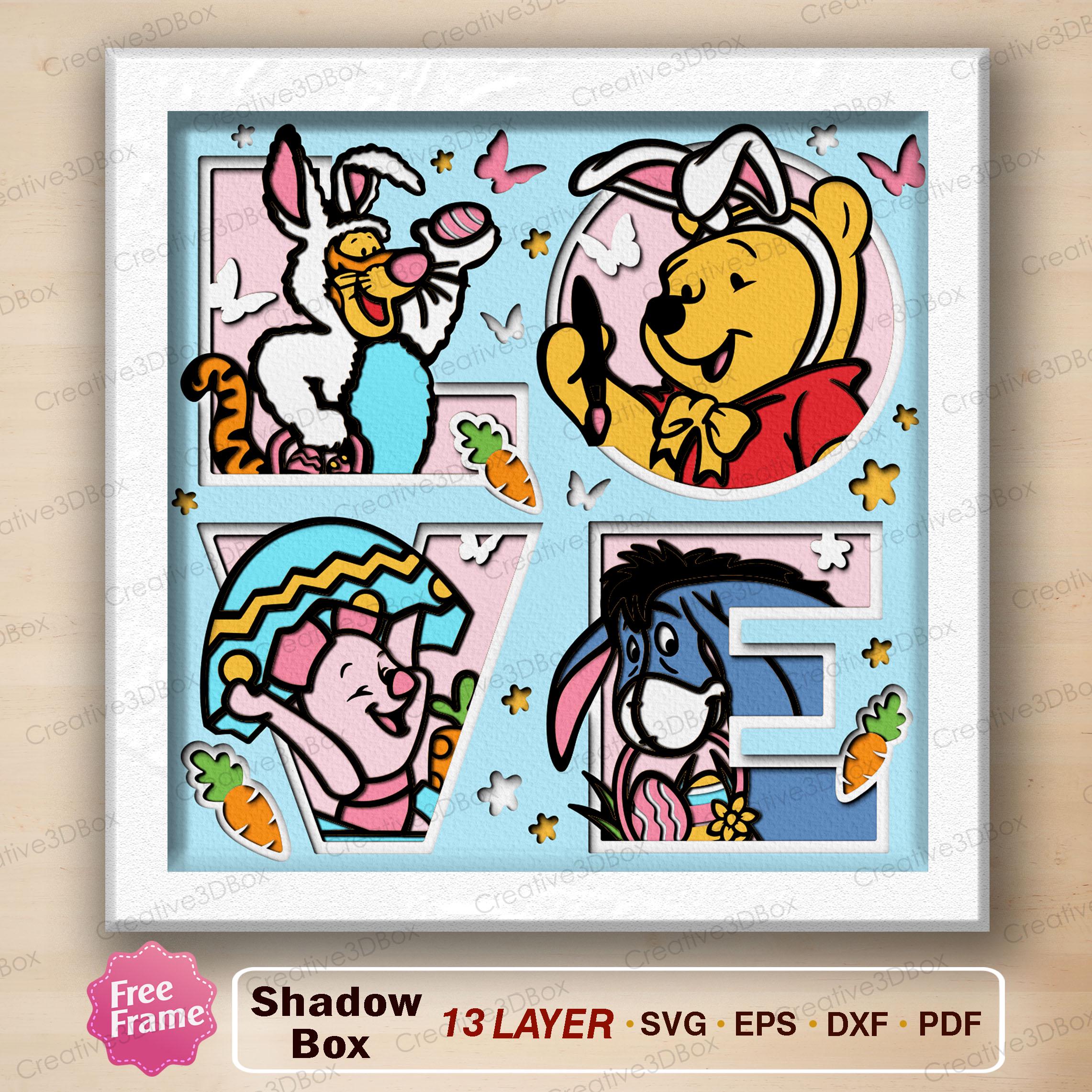 Tigger Shadow Winnie the Pooh Easter Shadow Box SVG, Tigger Piglet Eeyore Bear Bunny ...
