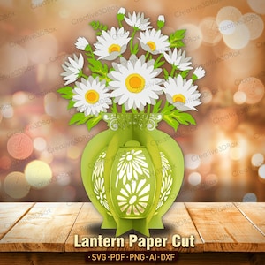 Lanterna a forma di fiore di margherita, carta tagliata, decorazioni per lanterne a forma di fiore di margherita, vaso di lanterne a forma di fiore, regalo per la mamma, scatola delle ombre a forma di margherita /K287