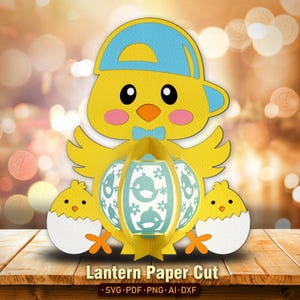 Arquivo de corte de papel para lanterna de Páscoa | Decoração de frango feliz dia de Páscoa, coelho fofo, caixa de sombra de frango de Páscoa, presentes de Páscoa para crianças / K270