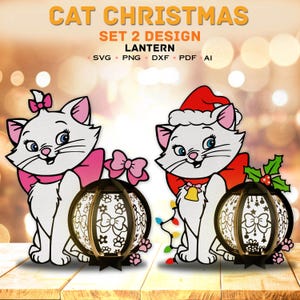 Lot lanterne de Noël chat, lanterne de Noël, lanterne chat svg, boîte ombre chat, décoration de Noël, cadeau de Noël, cadeau pour enfant/K65