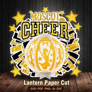 Cheerleader Maskottchen Laterne SVG, Papierschnitt Licht Box für Schule Dekor, Aufmunterung Anhänger, Sport-Team-Dekoration, sofortiger Download /K469