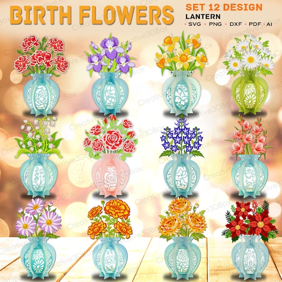 Bundle Flower Flower Lantern Paper Cut File | Daisy Lantern Sunflower Lantern Daffodils Iris Lily Decorations  Vase Flower Lantern /K330