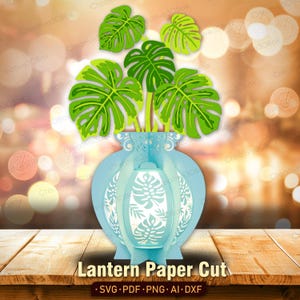 Monstera Deliciosa Lanterne Papier Svg, Monstera Lanterne 3D Plante Tropicale Papier Découpé Boîte À Lumière Multicouche Cricut Shadow Box pour La Décoration Intérieure/K435