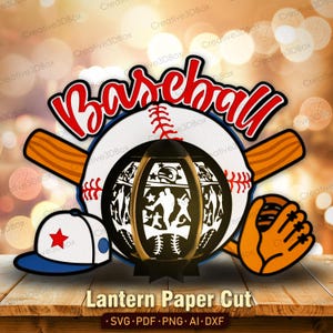Baseball Lantern SVG, Sports Paper Lantern Cut File, Baseball Glove Ball Bat Hat Light Box, Baseball Shadow Box Cricut File /K463