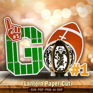 Lanterna de futebol americano SVG, caixa de luz recortada em papel 3D para o dia do jogo, decoração esportiva nº 1 para fãs, presente de futebol americano Cricut para pai e treinador /K461