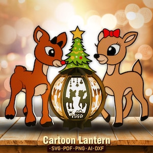 Cartoon Laterne Papierschnitt Datei, Laterne mit Weihnachtsfigur, Weihnachtslaterne, Weihnachtsdekoration, Rentier Laterne, Geschenk für Kind, K53