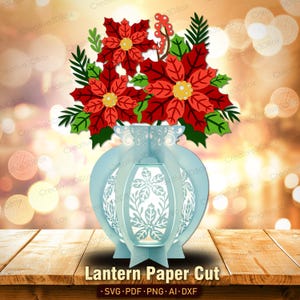 Lanterna di carta a forma di stella di Natale, design 3D per vaso floreale natalizio con foglie natalizie, per decorazioni fai da te festive e regali invernali /K517
