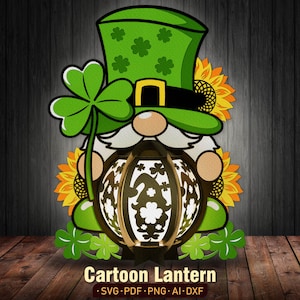 Lanterne gnome de la Saint-Patrick, boîte de l'ombre du nain de la Saint-Patrick, svg de la lanterne de la Saint-Patrick, boîte de l'ombre du nain, Shamrock 3d Svg, décoration irlandaise/K164