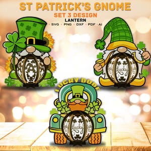 Lot de 3 lanternes lutin, boîte fantôme nain de la Saint-Patrick, nain de la Saint-Patrick, boîte fantôme nain, trèfle porte-bonheur, camion de la Saint-Patrick/K166