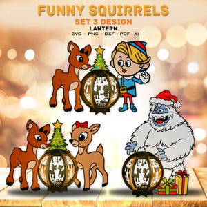 キャラクターランタンペーパーカットファイルバンドル、メリークリスマスランタン、クリスマスランタン、クリスマスデコレーション、トナカイランタン、子供へのギフト、K57