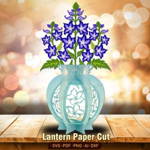 Farol de flor de espuela de caballero cortado en papel, diseño de florero 3D en capas para cumpleaños o decoración floral de verano /K515