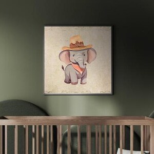Vintage Nursery Cowboy Elephant Printable Wall Art / Digital Download Vintage Rustic Baby Room Print / Western Vintage Nursery Decor