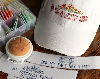 Funny Hat Embroidery Pattern. Stick and Stitch Templat. Sarcastic Quotes. Instant Digital File