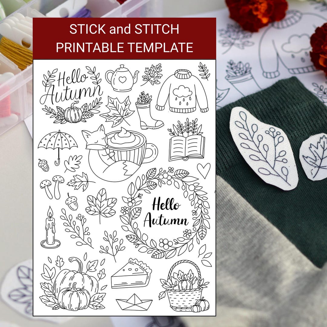 Stick and Stitch Hand Embroidery Printable Template - Autumn and ...