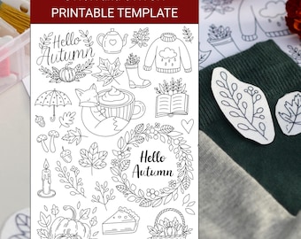 Stick and Stitch Hand Embroidery Printable Template - Autumn and Halloween Designs