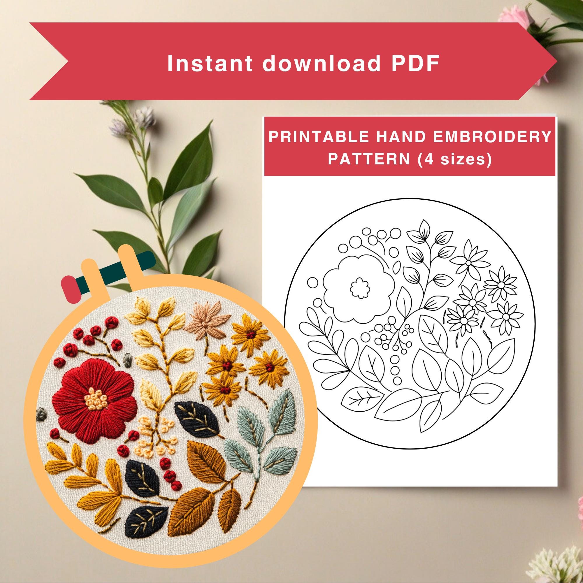 Floral Hand Embroidery Pattern - PDF Template - Etsy