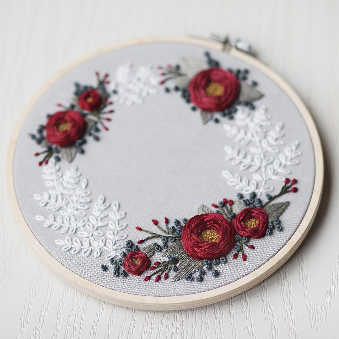 Floral Wreath Digital Embroidery Pattern, Hand Stitching Template - Etsy