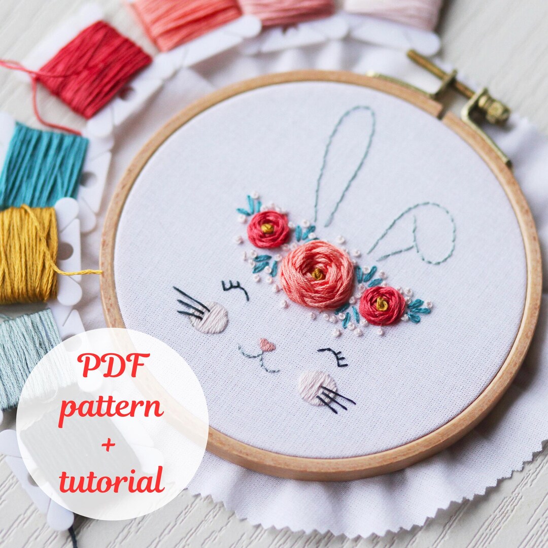 Bunny Face Embroidery Pattern – Floral Wreath Design (digital Download ...