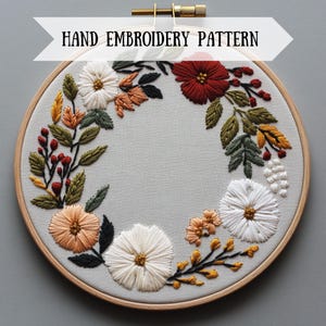 Floral hand embroidery pattern - Flower wreath design