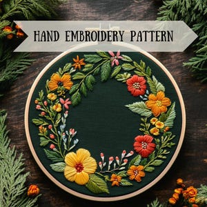 Autumn Floral Wreath Embroidery Pattern | Digital Download