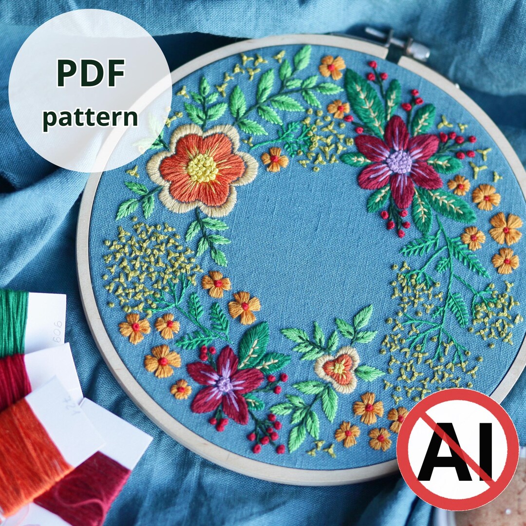 Floral Wreath PDF Pattern for Hand Embroidery - Etsy