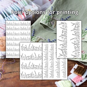 Floral Border Embroidery Template for Stick N Stitch, Field Flowers Design, Printable Pattern for Clothing Hem, Lavender Motif