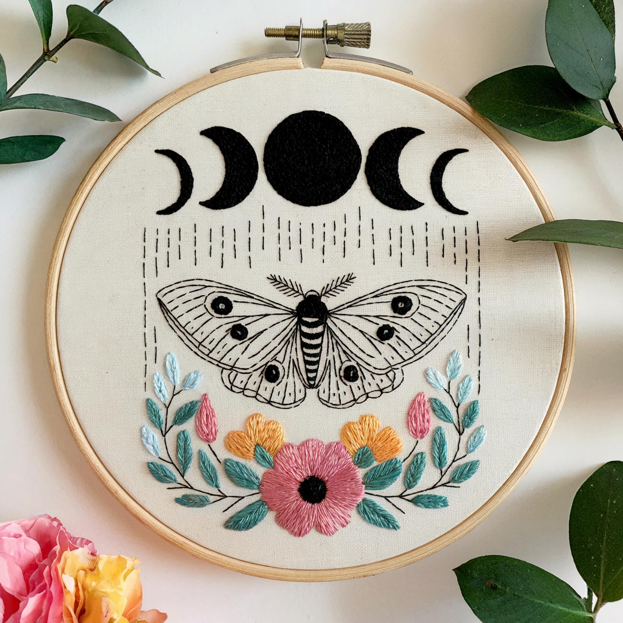 Moon Embroidery Pattern - Luna Moth Hand Stitching Design PDF - Etsy