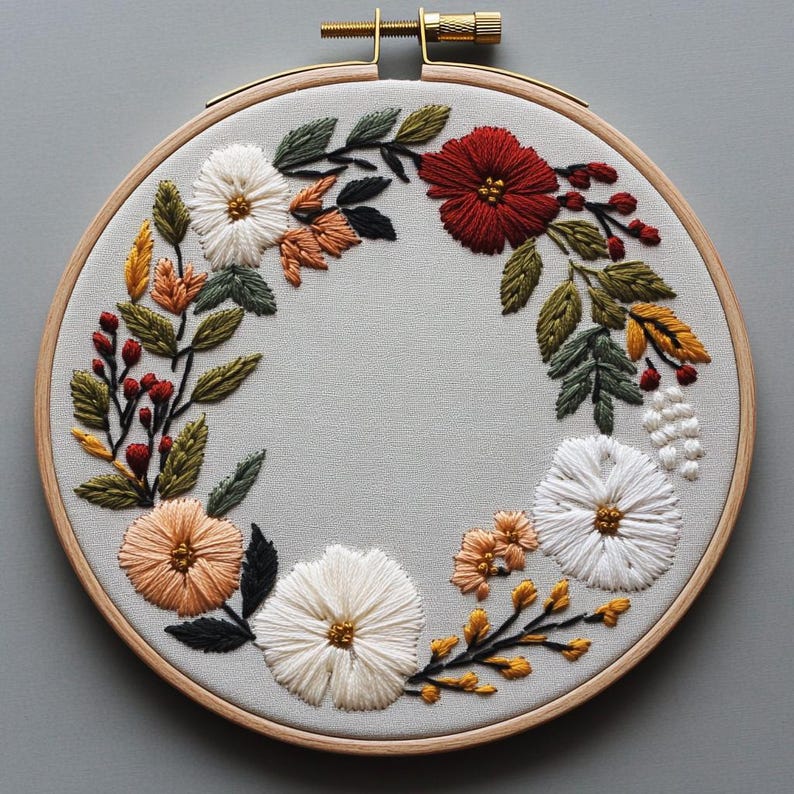 Floral Hand Embroidery Pattern - Flower Wreath Design - Etsy