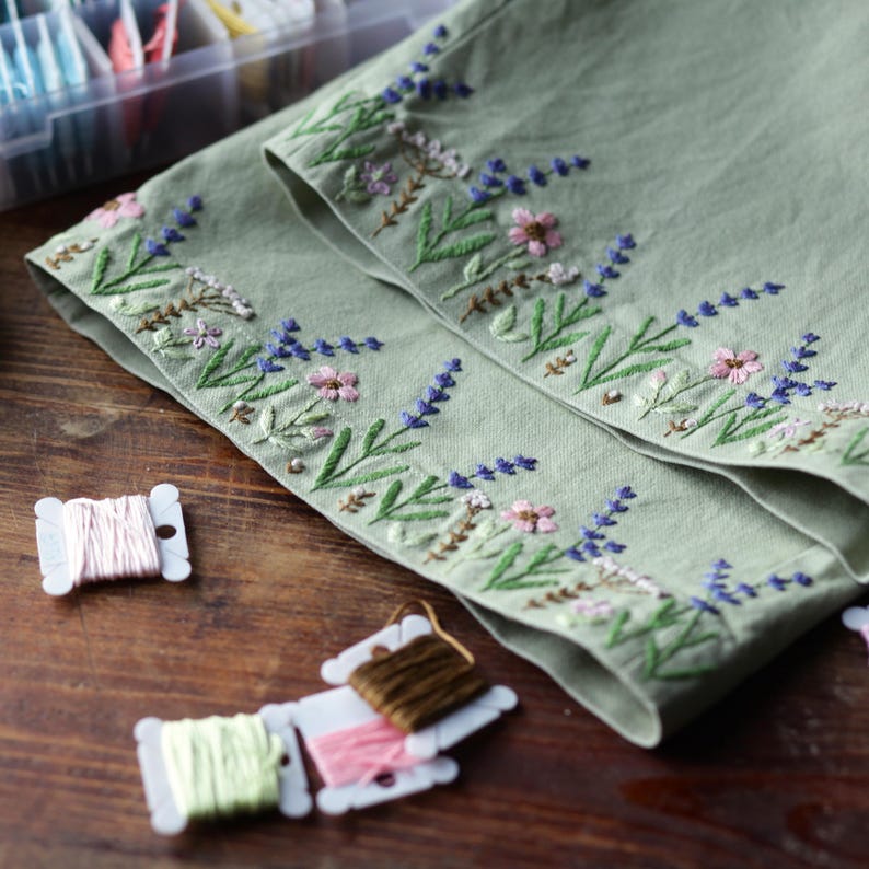 Floral Border Embroidery Template for Stick N Stitch, Field Flowers Design, Printable Pattern for Clothing Hem, Lavender Motif