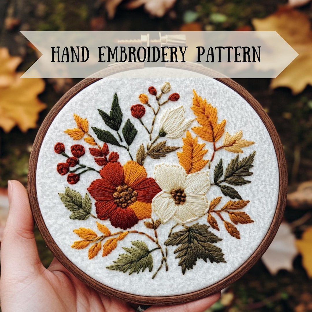 Fall Leaves & Flowers Embroidery Pattern - Digital Download - Etsy
