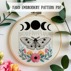 Moon Embroidery Pattern - Luna Moth Hand Stitching Design PDF