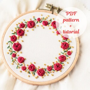 Flower Wreath Embroidery Pattern - PDF Download with Instructions