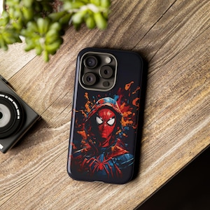 Tough Phone Case for iPhone 16 15 14 13 12 11 Pro Max & Samsung S24 S23 S22 S21 Ultra Plus / Hooded Spider-man Hero Graffiti Art Design