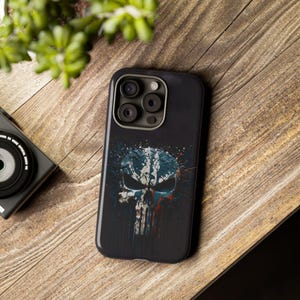 Punisher Edgy Skull Tough Phone Case for iPhone Pro Max & Samsung Ultra Plus – Grunge Cracked Skull Durable Cover