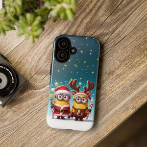 Funda rígida con dibujos animados de Minions navideños para iPhone 11, 12, 13, 14, 15, 16 Pro Max y Samsung Galaxy S21, S22, S23, S24 Ultra Plus