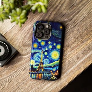 Van Gogh Kunstdruck Sternenklare Nacht Eiffelturm Tough Case iPhone 16 15 14 13 Pro Max & Samsung S25 S24 S23 Ultra Plus
