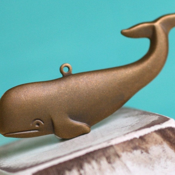 2pc Large Whale Charm, Hand Finished Antique Brass Patina (WCA2)