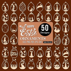 50 Ostern Mega Laser geschnitten SVG Bundle, Hase Ornamente SVG, Ostern Laser geschnitten SVG-Dateien, Laser geschnitten Ei hängende Ornamente, Geschichtete Osterei