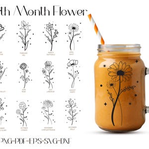 Imágenes prediseñadas de flores del mes de nacimiento en acuarela, ramo de flores de nacimiento PNG, imágenes prediseñadas de cumpleaños, ilustración floral, diseños de sublimación botánica