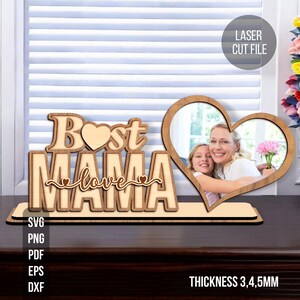 Texto de mãe de pé com moldura de coração SVG, presente de dia das mães, download digital de presente faça você mesmo, projeto de artesanato exclusivo para o dia das mães, arquivos cortados a laser