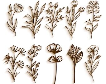 60 Wildflowers SVG Bundle, Laser Cut Files For Glowforge & Cricut, Floral Bouquet SVG DXF, Botanical Flowers, Wood Ornament, Mom Gift